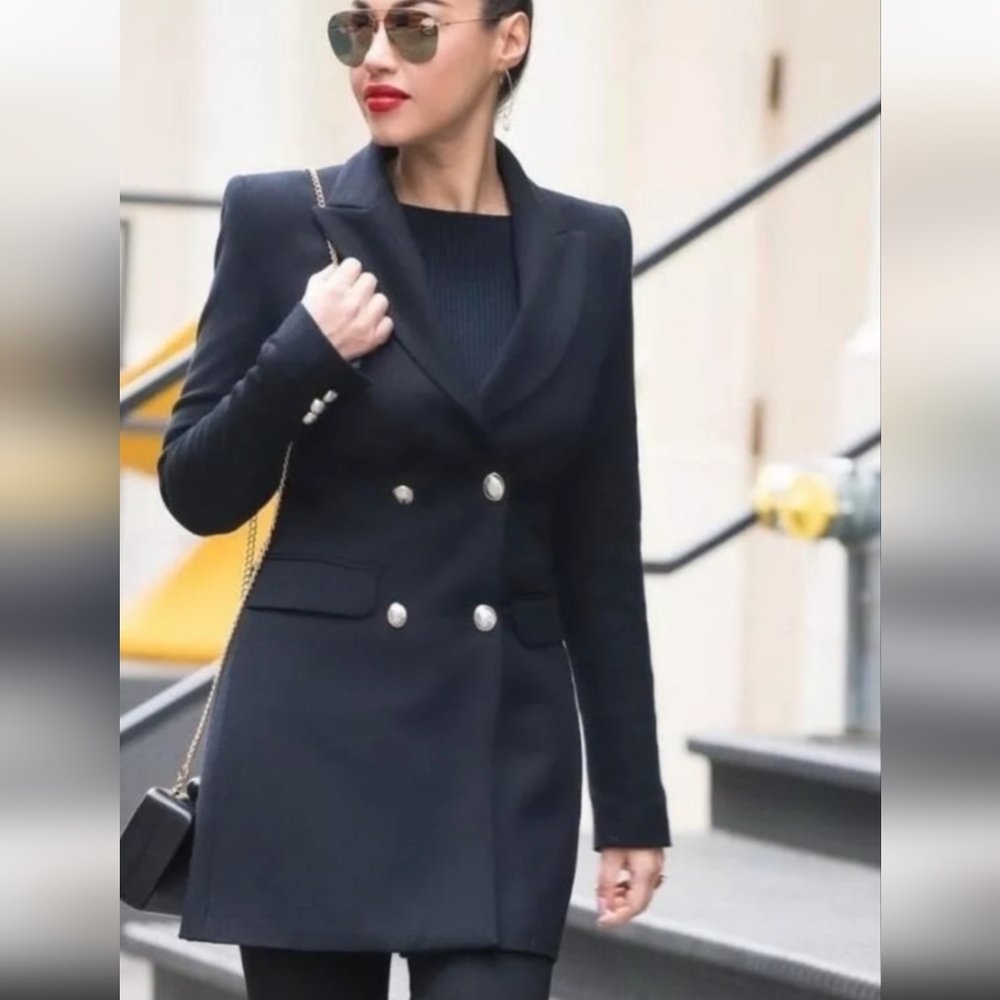 ZARA Dark Navy Blue Military Double Breasted Frock coat, dress, & blazer. Size S